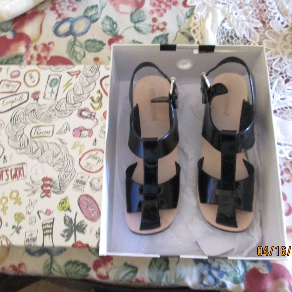 Jeffrey Campbell Black Patent Heel Sandals 6.5 NEW - Picture 6 of 13